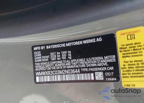 2021 Mini Cooper Cooper из США, поврежденный, VIN WMWXR3C03M2N03644